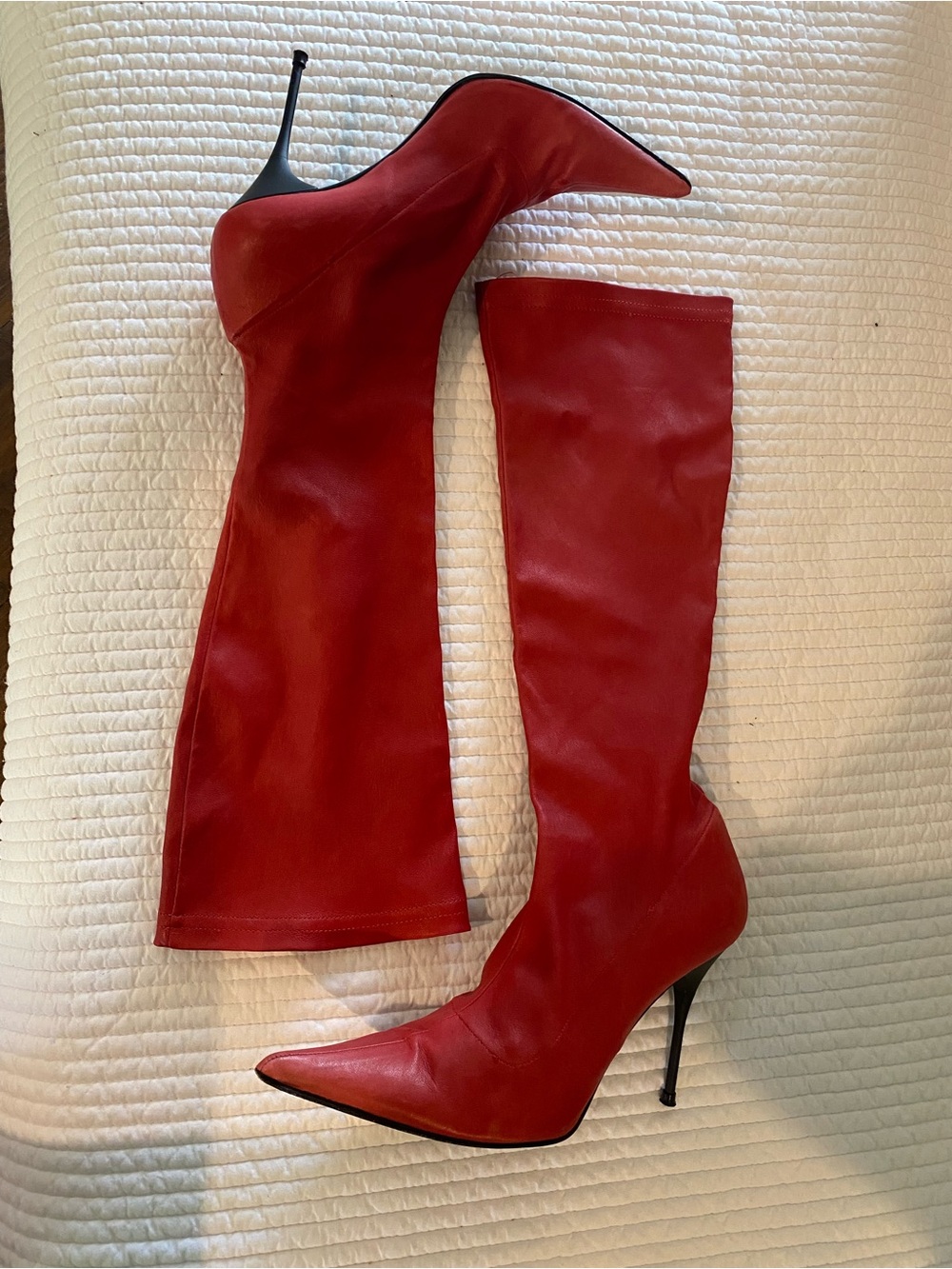1969 Made in Italy Red Nappa Leather Pointed Stiletto Boots Size 39